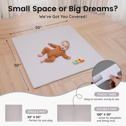 INNO STAGE Baby Play Mat, 50x50 Inch Thick Foam Waterproof Floor Mat with Pu Leather, Non-Toxic Cushioned Activity Mat for Babies & Toddlers, Playpen Gym Mat, Easy Wipe Clean,