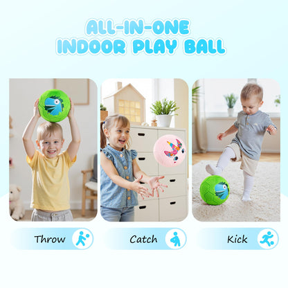 Soft Ball for Toddlers & Babies - Small, Safe & Easy-to-Grip Kickball, Dinosaur & Unicorn Design Soccer Ball - Great First Birthday Gift for Boys & Girls, Plush Indoor Soccer Toy for Ages 1-3 3-8