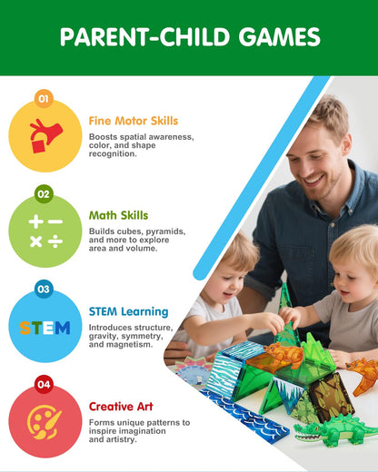 Givzan Magnetic Tiles Animals & Dinosaurs Toys, STEM Educational Building Blocks, Sensory Set 35 PCS for Toddlers Kids Ages 3-5 5-7, Boys Girls Birthday Gift Age 3+