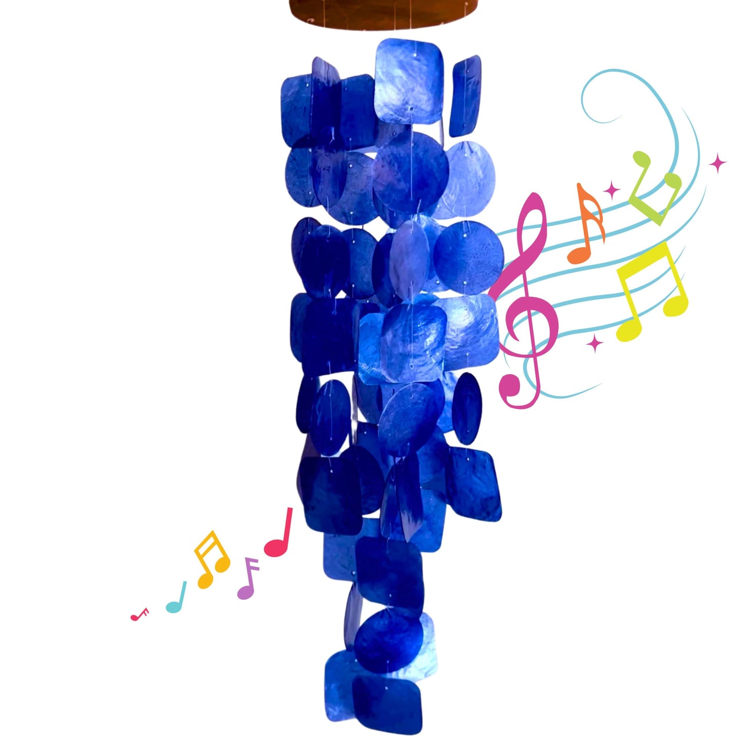 Bellaa 27918 Wind Chimes Outdoor, Garden Decorations, Musical, Indoor/Outside Windchimes, Beach, Ocean Breeze, Gifts for Mom, Gift for All Occasions, Capiz Sea Glass Shells Wood Blue 27 inch
