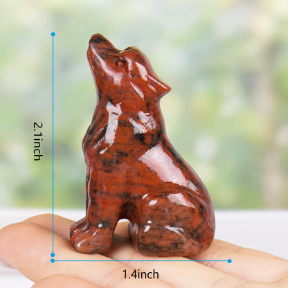 Ytbeoxk 2 Inch Red Sesame Stone Wolf Crystal Statue Wolf Decor Healing Crystal Wolf Figurines Hand Carved Stone Energy Gemstones for Luck Statue in Home and Office Meditation