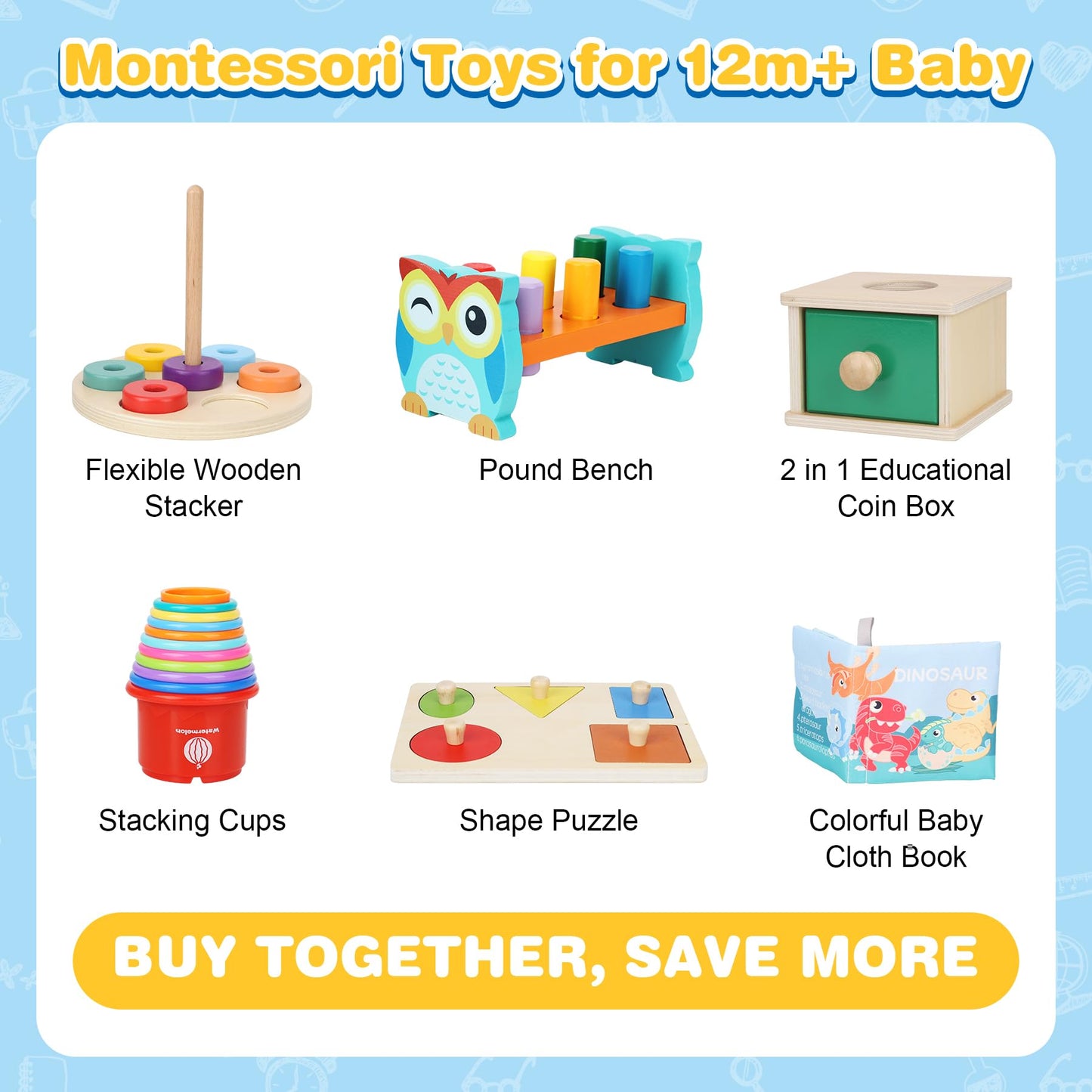 Dulsaera Montessori Toys for 1 Year Old, 6-in-1 Baby Toys 6-12 Months Educational Toys for 1 Year Old Developmental Learning Toy Infant Birthday Gifts for Boys Girls Babies