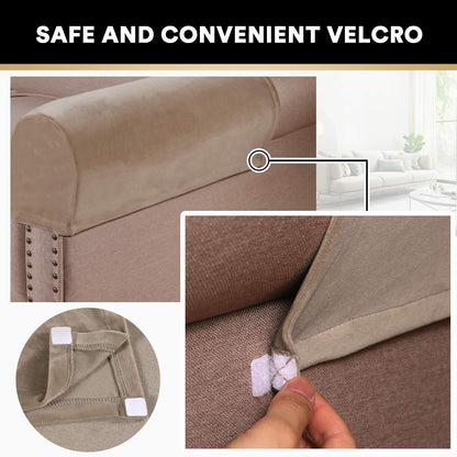 PrinceDeco 2 Pack Thick Velvet Stretch Armrest Covers for Chairs and Sofas Armchair Covers for Arms Couch Arm Cover Armrest Cover for Sofa Non Slip, Taupe