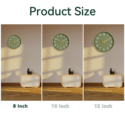 Roymnie Wall Clock Green, Silent Wall Clocks Battery Operated 8 Inch-Modern Non Ticking Analog Clock Decorative for Kitchen Office Bathroom Bedroom(Gold)