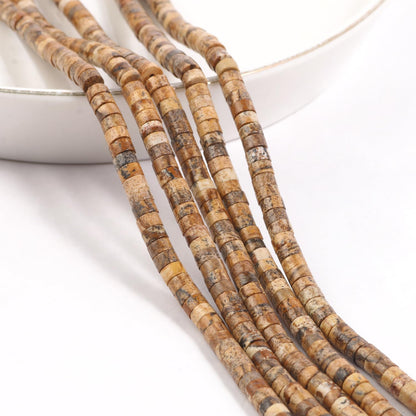 NITOPUPU 150Pcs 4×2mm Natural Picture Jasper Spacer Stone Beads for Jewelry Making Supplies, Loose Semi Flat Round Gemstone Tube Beads for Bracelets DIY Crafts