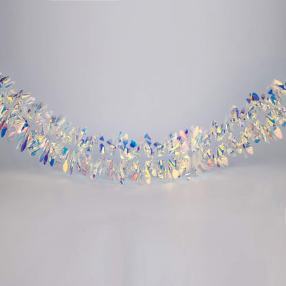 Iridescent Hanging Decorations Garland, 6ft Long Roll Shiny Foil Metallic Banner for Christmas, Bridal Shower, Wedding, Birthday, Frozen Theme Party, Fairy Princess Rainbow Show Decoration