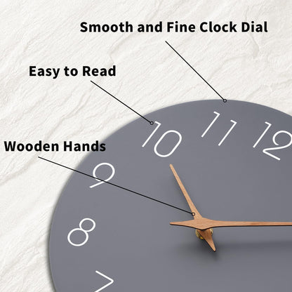 Mosewa Wall Clock 14 Inch Gray Battery Operated Silent Non Ticking Simple Modern Wood Clock Decorative for Bedroom Living Room Kitchen Home Office