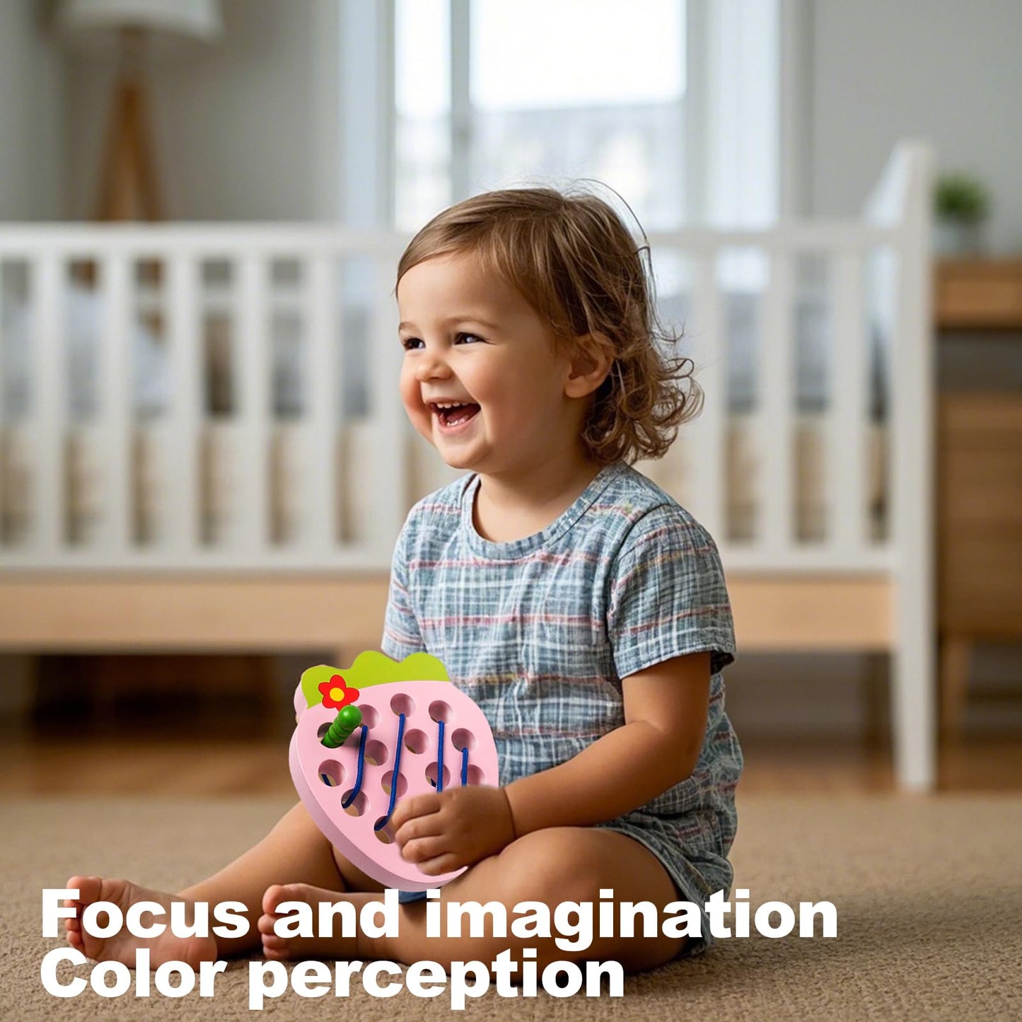 NAODONGLI Wooden Lacing Toys for Toddlers, Baby Toys Strawberry Threading Learning Fine Motor Skills,Montessori Sensory Educational Wooden Block Puzzle Travel Gift for 3 Years Old Baby Boys Girls