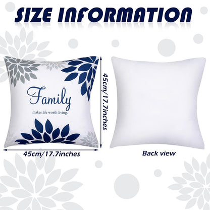 Tatuo 4 Pcs Flower Pillow Covers Square Spring Pillow Cushion Cases 18 x 18 Inch Family Faith Hope Love Words Decorative Summer Winter Cushion Case for Bed Couch Sofa Living Room(Gray Series)
