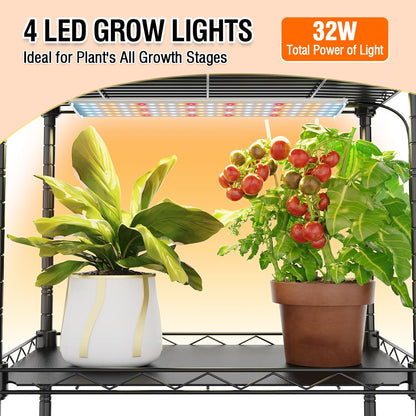 CUVERC Mini Indoor Greenhouse with Grow Light & PVC Cover Portable Small Greenhouse with Shelves Adjustable 5 Tier Metal Plant Stand with Grow Light for Indoor Plants, Seed Starting,16.5"x11.4"x56.3"