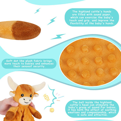 Sprinqdawin Loveys for Babies,Soft Baby Security Blanket for Newborn Infant Toddler Snuggle Toy Stuffed Animal,Lovey Highland Cow Security Blankets Baby Unisex for Gifts(Highland Cow,12.2in)