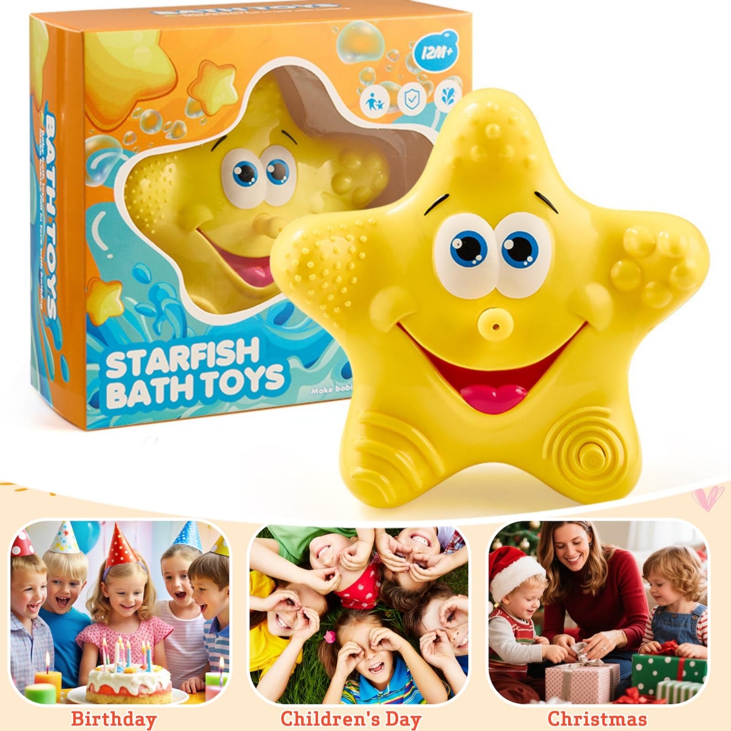 Bath Toys for Toddlers, Starfish Baby Bathtub Play Toys, Floating Fountain Pool Water for Infant Baby Bath Spray Toys with 5 Sensory Textures