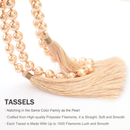 LUMITI Glass Pearl Garland Tassel, 35inch Farmhouse Table Decor Healing Beads Boho Wall Shelf Hanging Decoration (Rose Pink)
