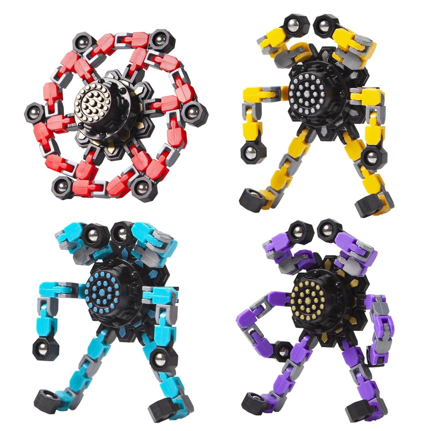 Gokeey Transformable Fidget Spinners Toys 4 Pcs for Kids and Adults Stress Relief Sensory Toys for Boys and Girls Age 8-13 Fingertip Gyros Easter Party Favors Birthday Gifts for Teens Travel Toys
