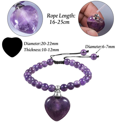 TUMBEELLUWA Healing Amethyst Bracelets Love Jewelry for Women Men 6mm, Adjustable Heart Bead Stone Bracelet for Essential Oils
