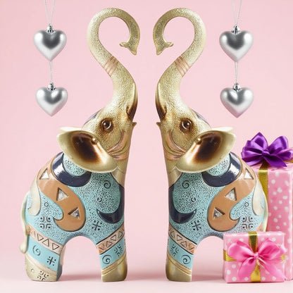 Aura7Mix Gold Elephant Statues Decor, 8.46 Inch Good Luck Home Decor Figurine, Resin Art Sculptures and Statues, Animal Gifts Home Tabletop Decoration, Living Room, Bathroom, Office,Bookshelf (2 Pack)