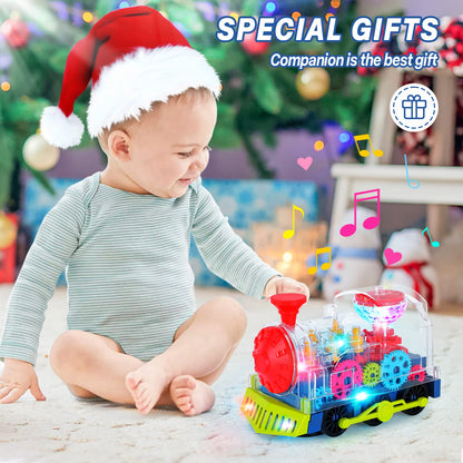 Light Up Train Toys for Toddler,Interactive Autism Sensory Toys with Colorful Moving Gears, Music and LED Light,Fun Crawling Infant Tummy Time Toys for Kids Boys Girls 6-12-18-36 Months Age 1 2 3 4 5