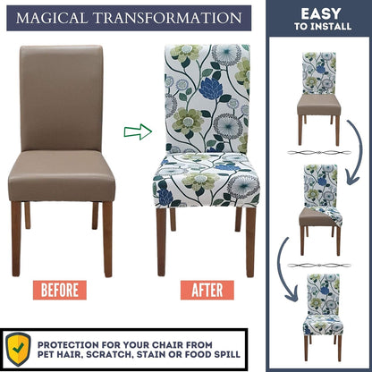 SPRINGRICO White Chair Covers for Dining Room Set of 4, Stretch Floral Dining Chair Cover, Washable Spandex Kitchen Parsons Chair Slipcovers, Seat Protector for Home or Party (4 Pack, FLORAL3)