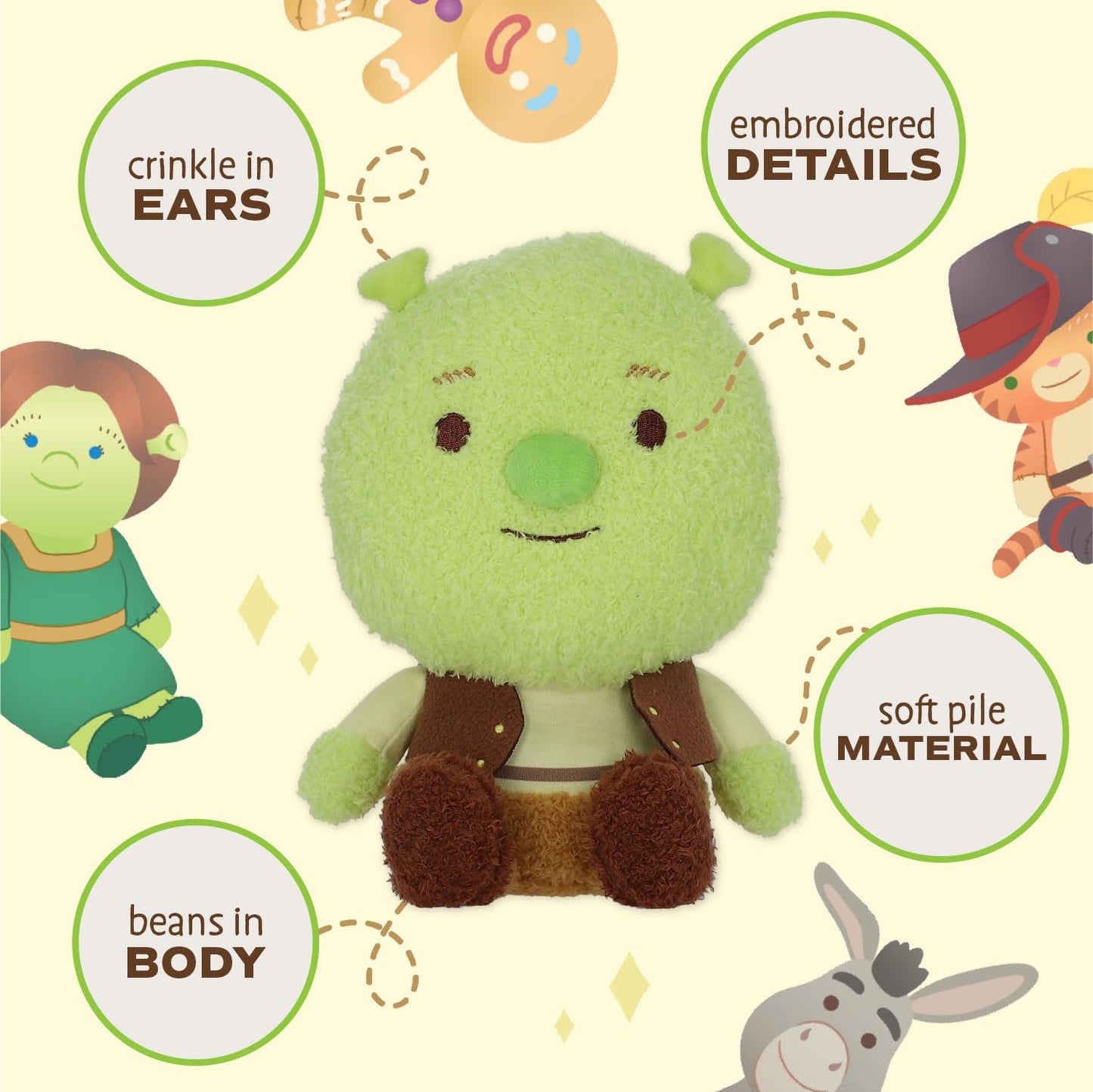 Shrek Cuteeze Stuffed Plush Toy – 12 Inch Extra Soft Plushie – Crinkle Sound in Ears – Beans in The Body for Comforting Feel – Perfect Loveable Gift for Baby Boys & Girls