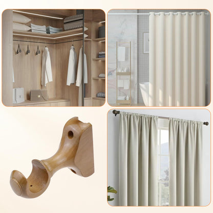 T Tulead Curtain Rod Bracket Wooden Rod Brackets Drapery Curtain Single Bracket Inner Dia: 29mm/1.14", Pack of 2 (Wood Color)