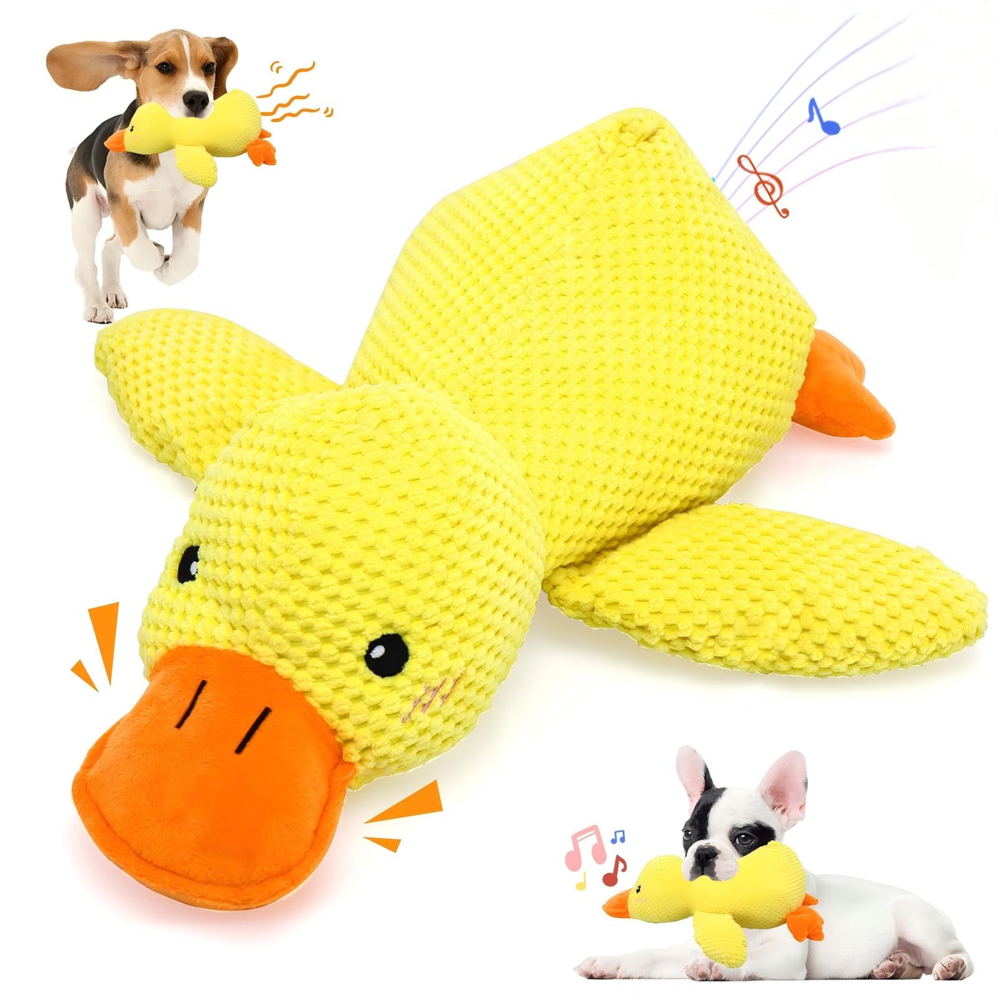 VOXGET Dog Calming Duck Toy, 2026 New Interactive Plush Duck Toy with Quack Sound and Crazy Crinkle for Dogs Keep Busy, Soft Stuffed Calming Pillow for Puppy Reduce Boredom -Yellow, 17.7"x14.9"(L)