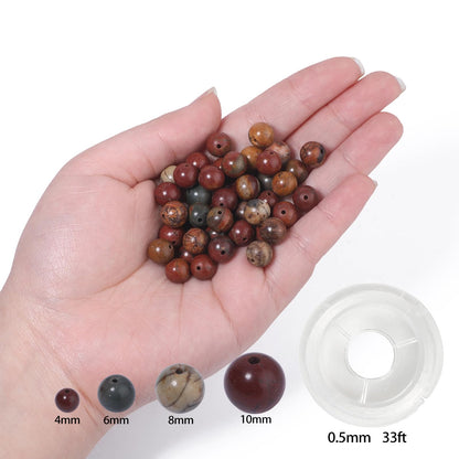 NITOPUPU 100Pcs 8mm Smooth Picasso Jasper Beads for Jewelry Making, Natural Round Loose Gemstone Stone Bead for Necklace Bracelets, Crafts for Adults with Crystal Stretch Cord