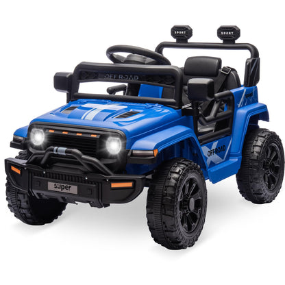 Ride On Truck Car, 12V Ride On Toy w/Parent Remote Control, Steering Wheel Music, 4-Wheel Spring Suspension, Led Lights, 2 Speeds, Kids Electric Vehicles for Age 3-5, Blue