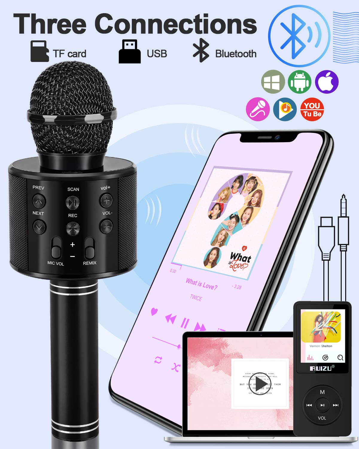 Dodosky Kids Toys Age 3-12, Karaoke Microphone for Kids Birthday Presents Gifts for 5 6 7 8 9 10 11 12 Year Old Girls Boys Toys for 4-11 Year Old Girl Boy Teen - Black