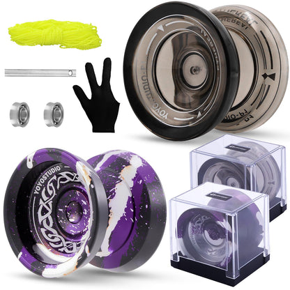 YOYOSTUDIO Responsive Yoyo for Kids 8-12, Professional Yoyo 2 Pack, Dual Mode Metal Yo Yo + Plastic Yoyos with 10 Yo-yo Strings, 2 Yoyos Case, Yo-Yo Accessory Kit