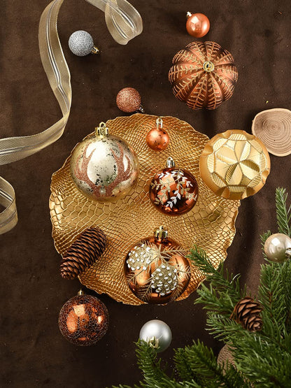 Valery Madelyn Luxurious Copper Gold Christmas Ball Ornaments, Shatterproof Christmas Tree Ornaments for Xmas Decoration (2 Items Bundle