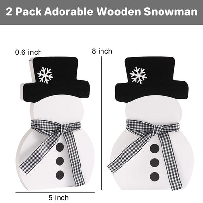 Christmas Decorations-2pcs Winter Wooden Snowman Signs Winter White Standing Farmhouse Snowman for Office Table Mantle Home Xmas Party Decor