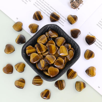Namzi 20 Packs of Tumbled Polished Natural Tigers Eye Crystals Heart Stones, Crystals and Healing Stones Quartz Bulk for Wicca, Reiki, Healing Energy, Chakra Stones, Witchcraft Supplies