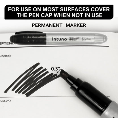 INTUNO Jumo Permanent Markers, 60 Count Black, Chisel tip, Oil-Based Permanent Markers, Waterproof and Fade-Resistant, for Paper, Wood, Metal, Glass and More