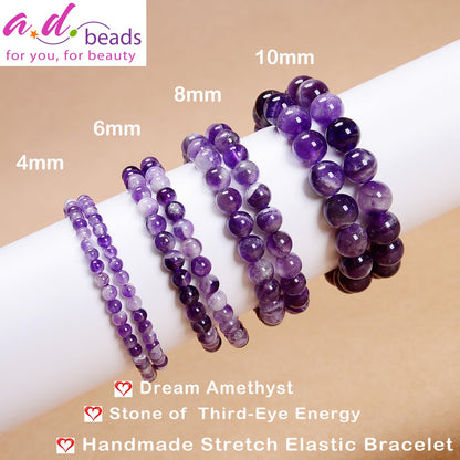 AD Beads Handmade Gemstone Stretch Elastic Bracelet Crystal Reiki Nature's Beauty and Spiritual Essence Unisex (6mm, Dream Amethyst (Third-Eye Energy))