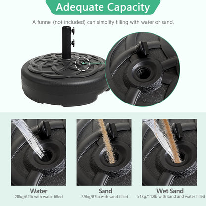 Helios&Hestia 112 lb Heavy Duty Round Umbrella Base, Plastic Water and Sand Fillable Outdoor Stand Weight for Patio Market Table Umbrella, Black