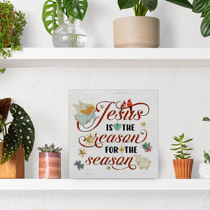 Jesus Cardinal Wooden Plaque Sign - Christian Christmas Decoration, Desk Decor 5 X 5 Inches