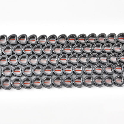 HAAMIIQII 55pcs 8mm Natural Black Hematite Loose Gemstone Beads Hollow Heart Shape Spacer Stone Beads for Jewelry Making DIY Bracelets Necklaces Crafting