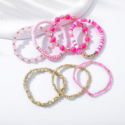 GOOJIDS Surfer Heishi Clay Bead Bracelets for Women Bohemian Stackable Gold Plated Beaded Stretch Bracelets Elastic Layering Friendship Bracelets Set Boho Jewelry