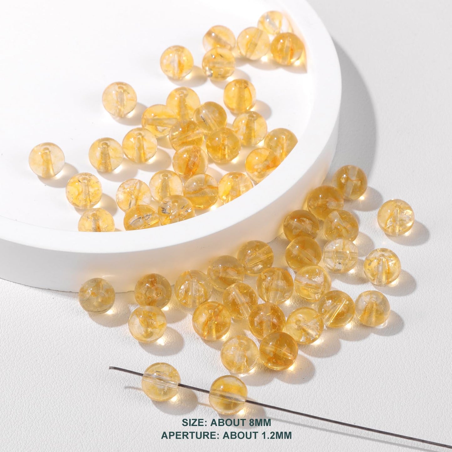Risyfjew 50PCS 8mm Natural Citrine Beads Gemstone Round Loose Beads for Jewelry Making Chakra Crystal Stone Beads for Bracelets Necklace Earrings Making Supplies (50pcs/Strand)