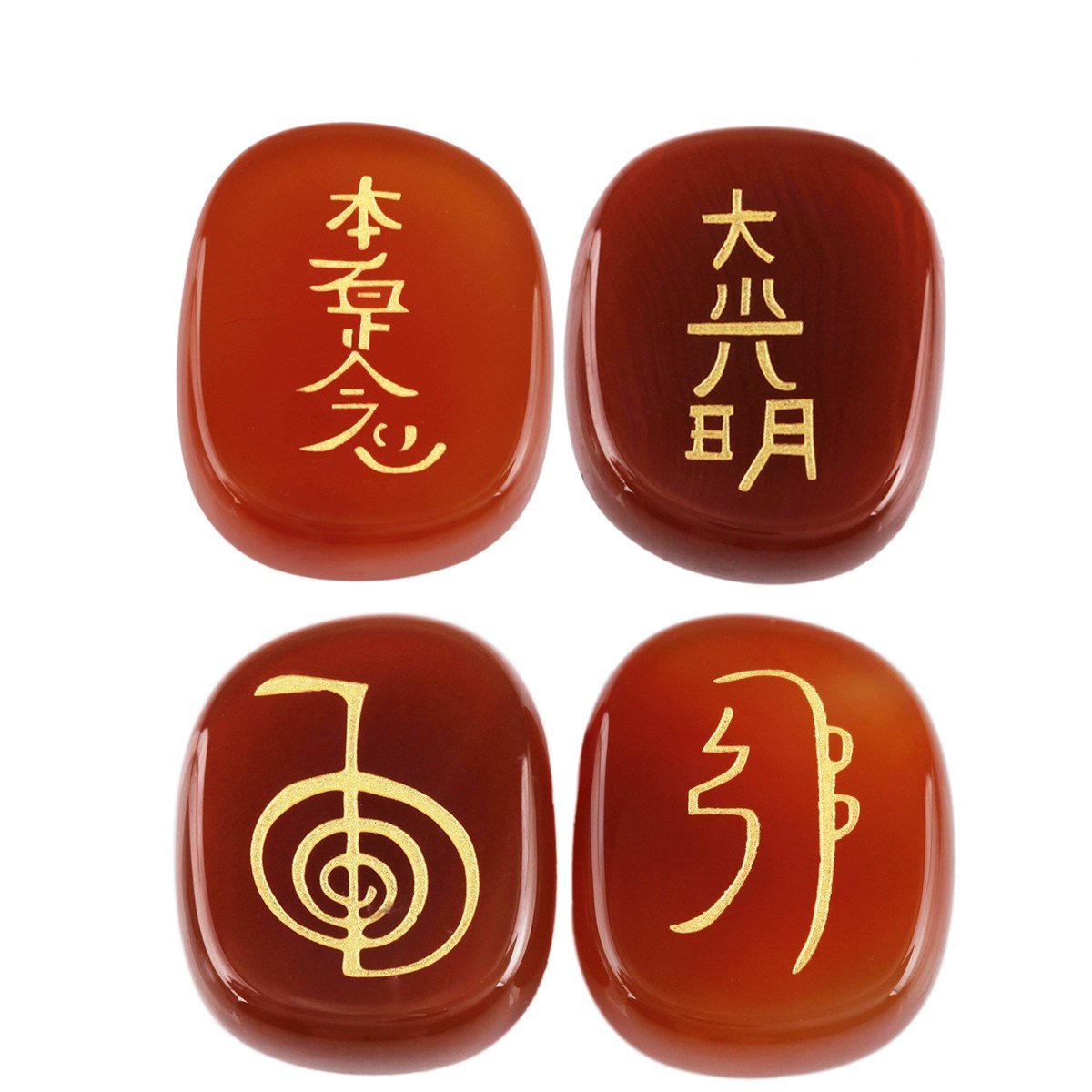 rockcloud Healing Crystal Carnelian 4pcs Engraved Chakra Stones Palm Stone Reiki Balancing