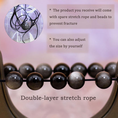 DAZCOLO 8mm Natural Gemstone Stretch Bracelet, Handmade Unisex Crystal Bracelets for Meditation, Yoga, Spiritual Healing & Positive Energy (Silvery Obsidian)