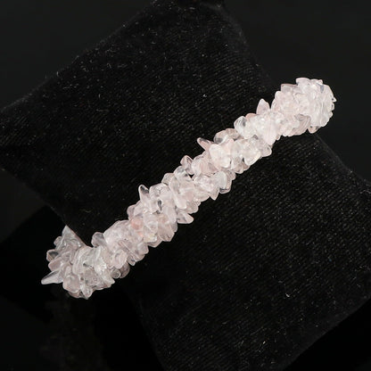 CRYSTALIS Natural Rose Quartz Beads Braided Rope Bracelet, Chips Nuggets Beaded Gemstones, Chakra Healing Stones, Gift Giving Womens Jewelry, 925 Sterling Silver Bracelet 8 inch