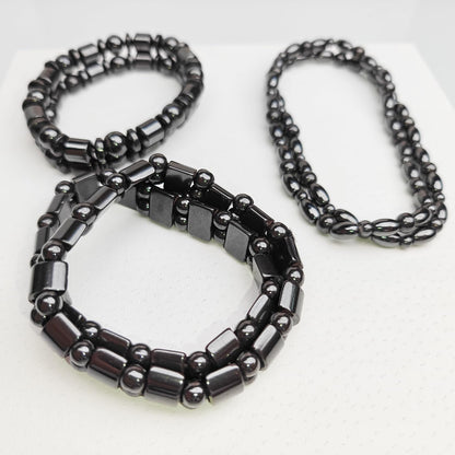 VIKI LYNN 2 Sets of Hematite Metal Megnetic Therapy Bracelets+2 Pcs of Magnetic Anklets Good for Health