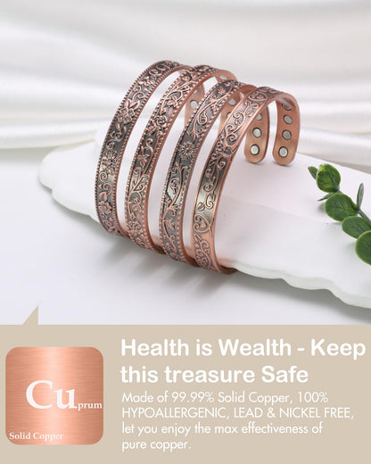 Feraco Copper Bracelets for Women Enhanced Strength Magnetic Bracelets for Women with 3800 Gauss Magnets, Pure Copper Jewelry Adjustable Cuff Bangle with Giftable Box (Original Design)