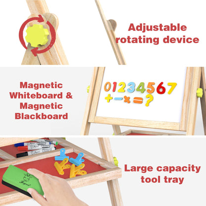 JOYOOSS Easel for Kids Chalkboard,Wooden Blackboard for Kid Toddlers Easel Adjustable Magnetic White Board Chalkboard for Kids Dry Erase Art Easels for Toddler Drawing Board for Kid Ages 4-8 8-12 Red