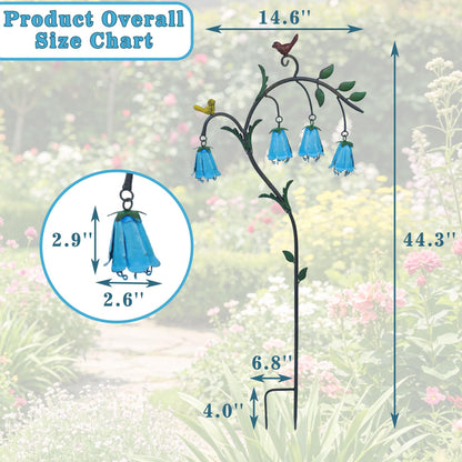 HOUYANG 44.3" H Metal Decorative Garden Stake with Blue Bell Flowers & Birds - Metal Yard Art for Outdoor Yard Decor, Rustic Metal Flowers Garden Decor for Patio, Lawn, Pathway