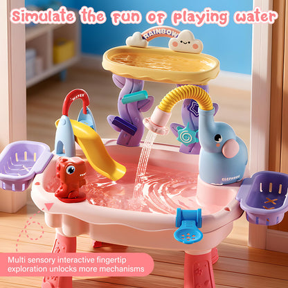 Poruary 2027 Upgraded Toddler Sand Water Table Toy with Electric Water Pump, Kids Sand Water with Faucet/Play Food Accessories/Fishing Toy, Kitchen Play Sink Toys for Girl Boy Age 3+ (Pink)