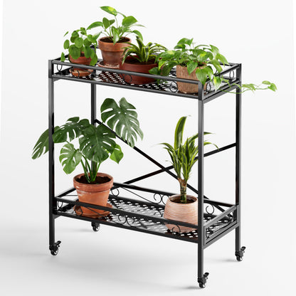 Zhongma 2 Tier Window Height Sturdy Metal Plant Stand with Wheels, 32.7x16x39.4 Inch High, Heavy Duty Succulent Shelf for Home Indoor and Outdoor, 440 LBS Capacity & Heavy Duty Construction