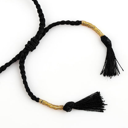 GEMSYMPHONY Black Spinel Gemstone Beads Braided Bracelet – 3.5mm Natural Stone Beads, Handmade Adjustable Braided Rope Bracelet, Healing Crystal Jewelry for Men & Women, Unisex Boho Gift
