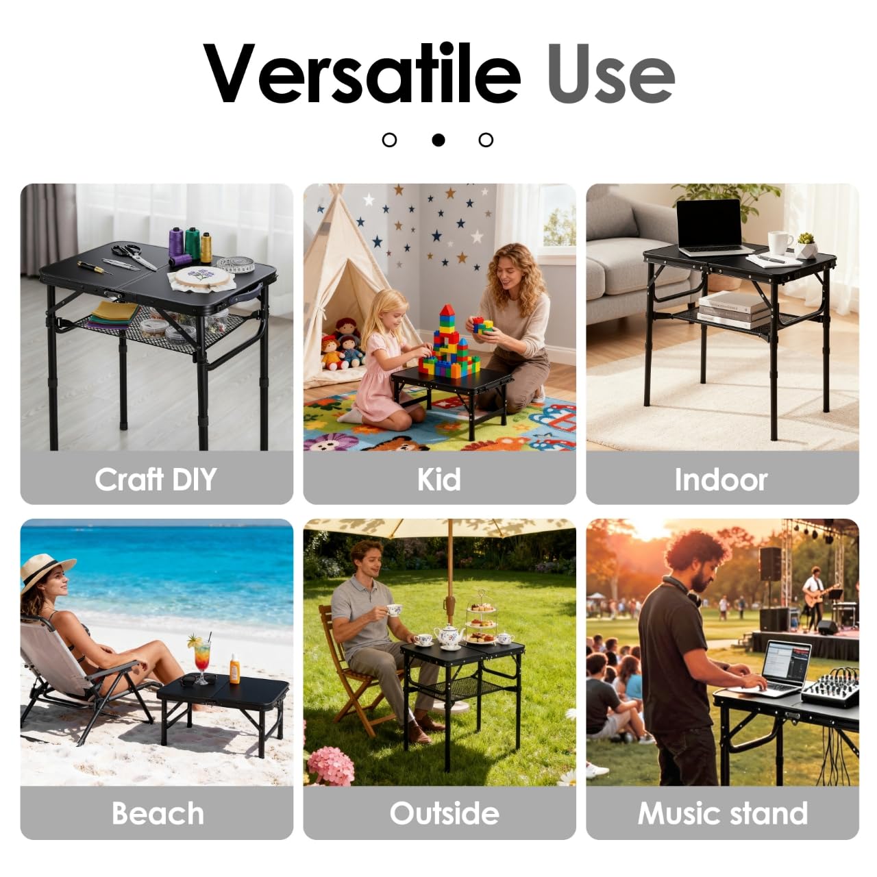 Folding TV Trays Foldable Dinner Tray Table Adjustable Height Food Snack Eating Couch Side Table Study Aluminum Portable Sofa Tray End Table for Outdoor Indoor Camp Pinic Bed Couch Living Room(Black)